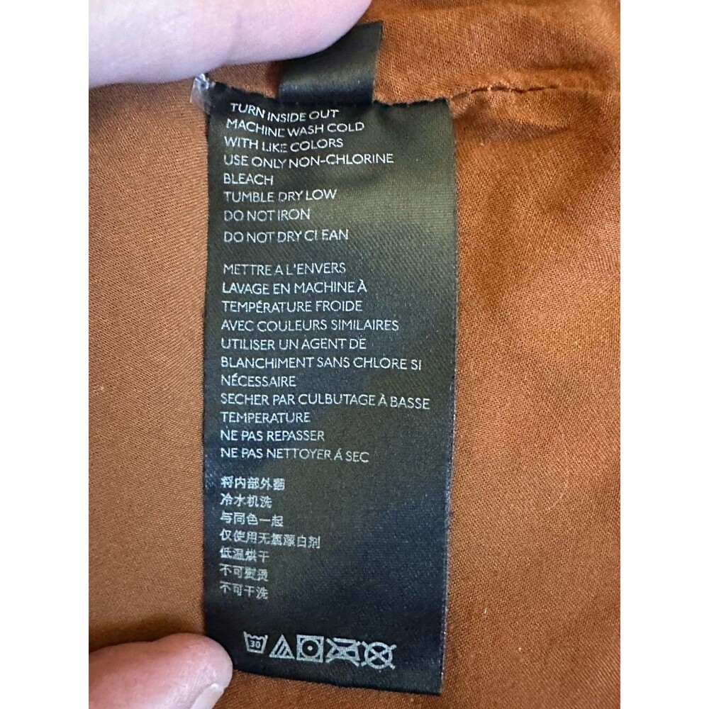 Free People faux leather mini skirt brown Sz. 8 front zipper slit buckle details - Picture 10 of 12